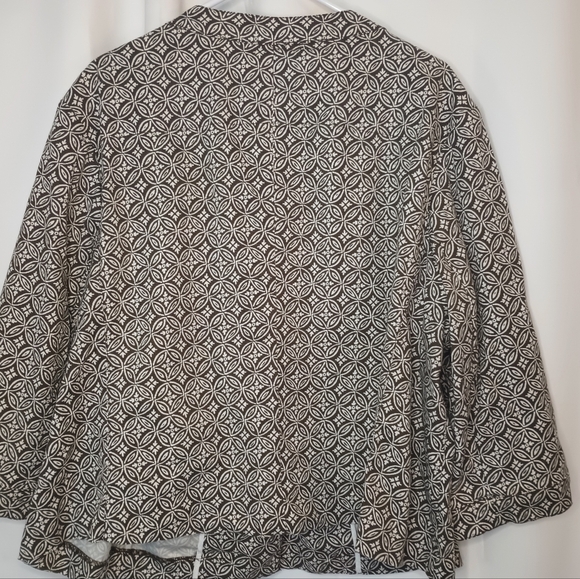 Talbots 20W Swing Jacket Single Button Cropped Stamp Pattern Olive Brown Canvas - Picture 2 of 14